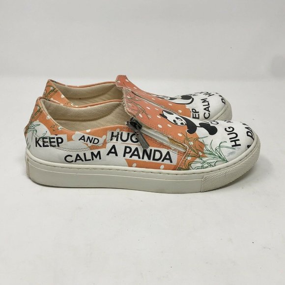 GOBY Girls Keep Calm Hug a Panda Slip On Shoes Flats Orange Size 35 Vegan - Picture 7 of 9